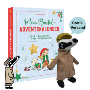 Bastel-Adventskalender mit Detektiv-Dachs Plüschtier Paket Gratis Versand